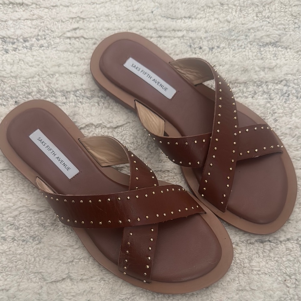 Saks Fifth Avenue Brown Studded Women's Sandals